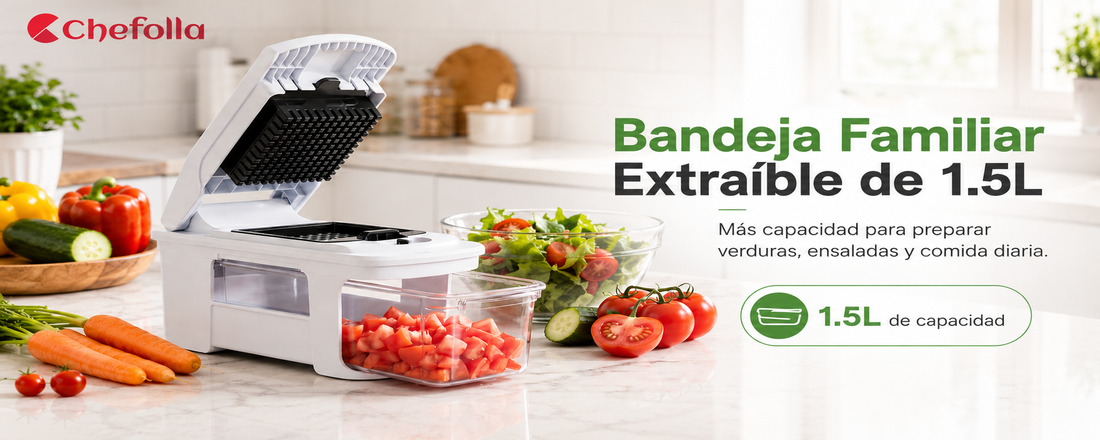 Prepara Más en Menos Tiempo con la Bandeja Familiar Extraíble de 1.5L de Chefolla